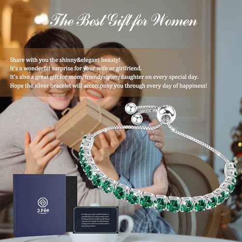 J.Fée Silver Bracelet, S925 Tennis Bracelet with Sparkling 5A Cubic Zirconia Silver Bracelets for Women Adjustable Bracelet for Women Bracelets Womens Bracelet Women Gifts for Women Mom - color: Zirconia All Green CZ