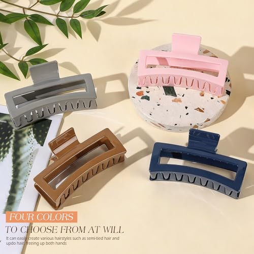4 PCS 5 Inch Extra Large Claw Clips for Women, Jumbo Claw clips for Thick Long Curly Hair, Rectangle Matte Hair Claws Clips, Non-slip Square Hair Clips for Women - color: Blue&Pink