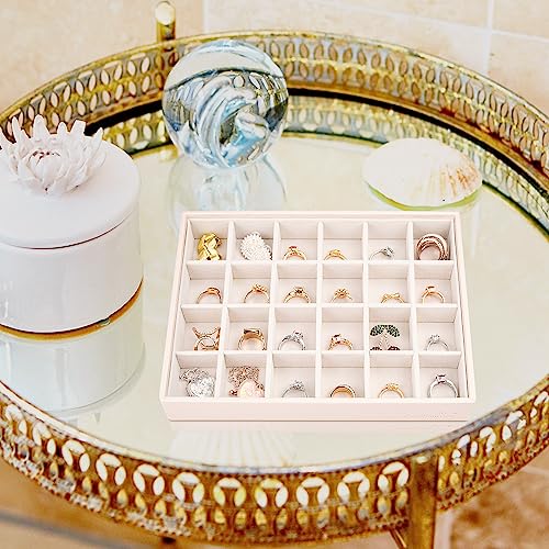Leather Jewelry Organizer Trays Storage Drawer Display Case (Pearl2) | Velvet Liner Stackable for Necklace,Rings and earring - color: Pearl2