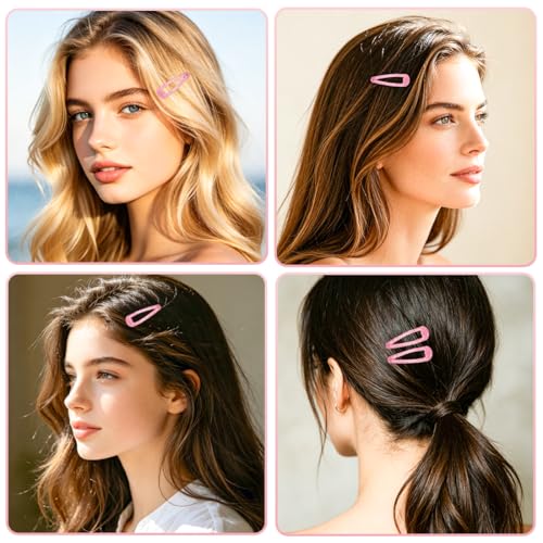 48 Pcs Cute Metal Snap Hair Clips, Non-Slip Barrettes for Women and Girls, Hair Accessories for Parties, School & Daily Use (pink) - color: pink