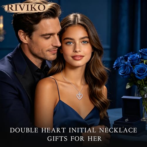 RIVIKO 1 Carat Moissanite Heart Initial Necklace for Women,Letter Pendant | 925 Sterling Silver Chain,Personalized Jewelry,Anniversary Birthday Gifts for Wife Friend Mom - color: Letter R