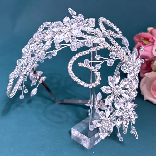 Rhinestone Bride Headband, Wedding Headpiece for Brides, Bridal Hair Accessories(Silver) - color: Silver