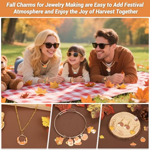 100Pcs 50 Pairs Fall Charms for Jewelry Making and Bracelets, Thanksgiving Autumn Charms Gold Enamel Jewelry Pendants for Earring Bracelet Necklace Crafts Making - style: Fall Charms
