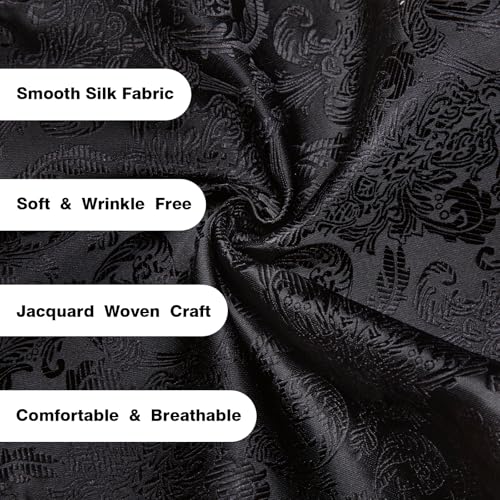 Hi-Tie Silk Mens Suit Vest Tie and Bowtie Lapel Pin Gold Tie Clip Paisley Floral Waistcoat 8PCS Set Tuxedo Wedding Party - color: Black, size: Large
