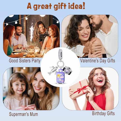 HappyStar 925 Sterling Silver Animal Dogs Charms Pendants fit Pandora Bracelets Necklaces Flowers Sports Travel Charms for Bracelets Women Jrwelry Gifts(with one Spacer Bead Charms) - style: 4-Purple Suitcase Charm