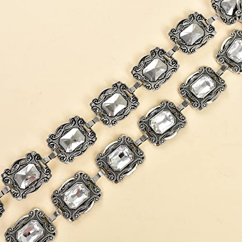 ILuvatar Green Glass Diamond Chain Belt - Metal Women's Western Style Dress Belt - color: Silver-70