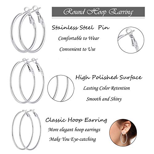 5/12 Pairs Gold Silver Plated Hoop Earrings for Women, Hypoallergenic Stainless Steel Hoops Earrings Set, Lightweight Large Small Hoops Women Earrings Loop Earrings Set - color: 5 Pairs Silver Plated Hoop Earrings