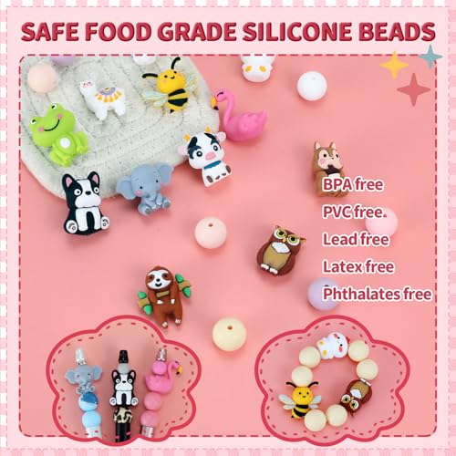 12pcs 3D Animals Silicone Focal Beads for Pens | Focal Beads for Keychain Making,Pens,Bracelet,Necklace Crafts,Bulk Silicone Beads for DIY(3D animals) - color: 3D animals