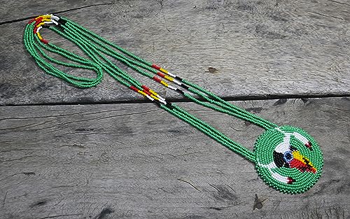 Handmade Native American Style Tribal ethnic Seed Bead Beaded Layered Medallion Necklace - color: Buffalo Skull