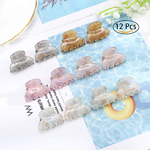 Molans 12 Pcs Small Hair Clips Mini Claw Jaw Clips Women Girls Thin Hair | Tiny Short Acrylic Cute Clips Non Slip Little Hair Accessories Clamps for Half Updo Styling Fine Hair Bangs Kids Toddlers - color: sequins