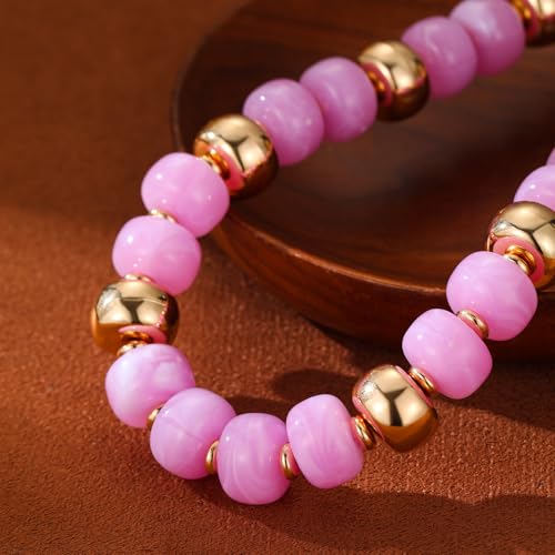 Resin Chunky Colorful Beaded Necklace | Adjustable Boho Statement Necklace,Summer Beach Party Jewelry - color: Pinkish-purple