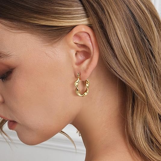 14K Gold Earrings for Women Gold Hoop Earrings for Women Twisted Mobius Hoop Earring for Womens Hoops Thick Light Radiant Hoops Earring for Womens - style: 30mm