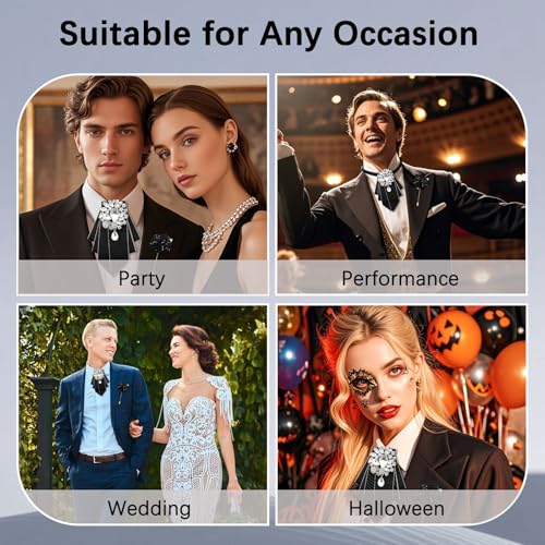 LJBFNN Bow Ties for Men Women, Pre-tied Bow Tie and Lapel Pin Set Crystal Rhinestone Bowties Men Women Wedding Party Prom - color: Black