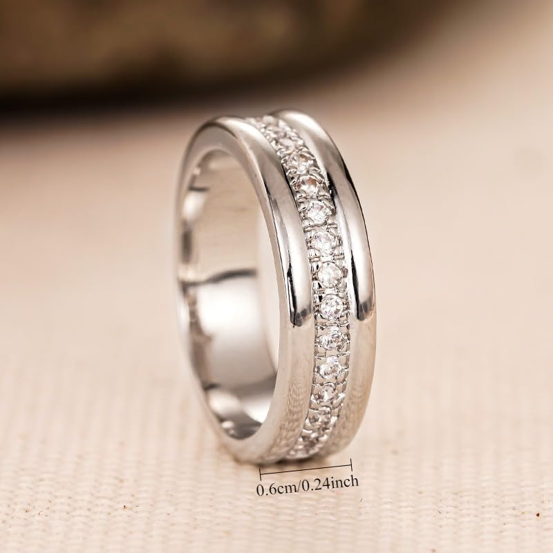 Simple Eternity Band Ring Synthetic Gemstone Wide Ring for Women Wedding Engagement Ring Fashion Jewelry - color: Silver Color