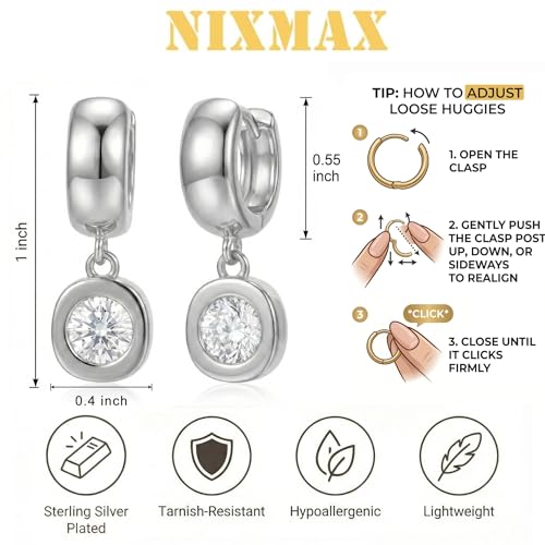 NIXMAX Trendy Gold Dangle Earrings for Women, Chunky Statement CZ Hoops | Bezel-Set Cubic Zirconia Charm, 14K Gold Plated, Lightweight Hypoallergenic Jewelry, Fashion Accessories, Gifts for Women - color: Silver-Chunky Round Hoops
