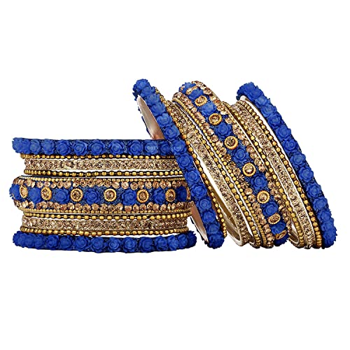 Aheli Ethnic Metal Bangles Chudha Set Stone Studded Bangle Set Indian Wedding Wear Fashion Jewelry Gift for Women Blue - color: Blue
