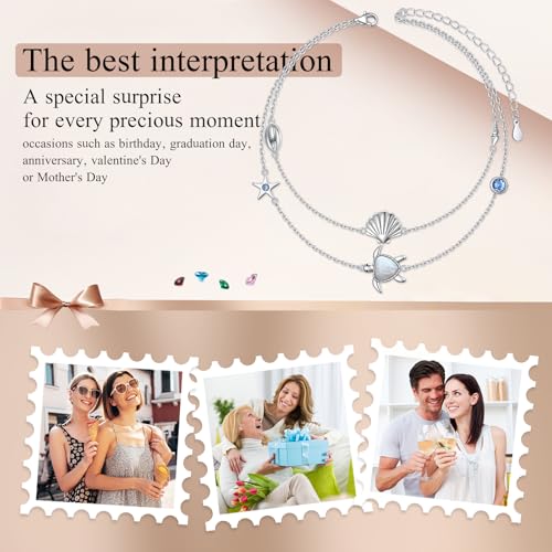 Anklets for Women 925 Sterling Silver Blue Evil Eye Infinity Butterfly Adjustable Multilayer Layered Summer Beach Ankle Bracelet Foot Chain Jewelry for Women - style: Sea Turtle 3
