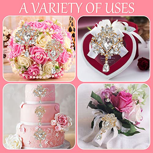 Yhsheen Rhinestone Brooches Crystal Brooch Pins, Pearl Crystal Wedding Bouquet kit Set - color: Gold-4pcs
