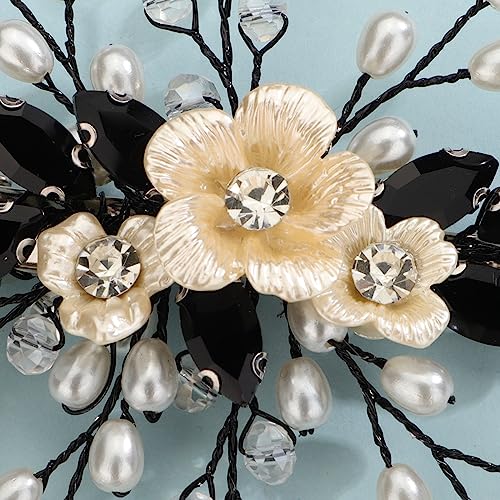Xerling Black Rhinestones Crystal Flower Hair Barrettes Clip Boho Bridal Pearl Hair Jewelry Accessories for Women Wedding Floral Headpieces (Black) - color: Black