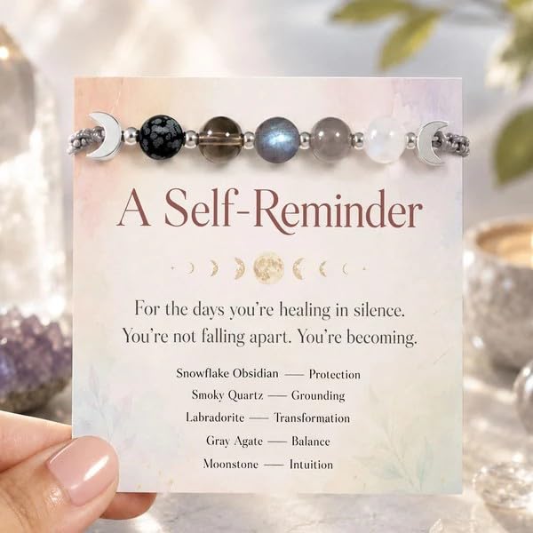 Moon Phases Crystal Healing Bracelet for Women, Adjustable Natural Stone Beaded Bracelet, Anxiety Stress Relief Self-Reminder Spiritual Jewelry, Spiritual Meditation Gift - color: Gray