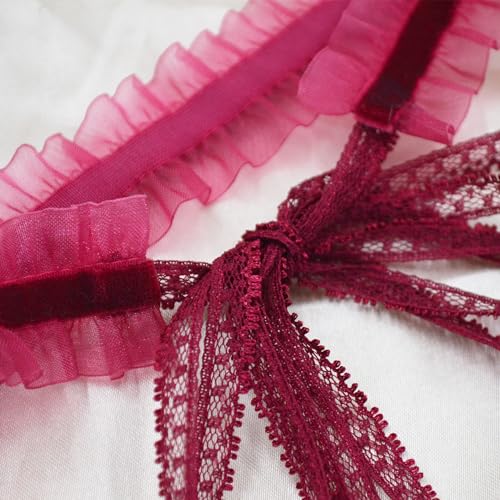 MOMOCAT Red Lace Tie Bow Stretchy Velvet Choker Necklace for Women Burgundy Ribbon Chokers Necklaces for Woman Gothic Cute Chockers 90s Chocker Jewelry Accessories for Women Girls