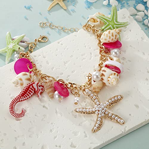RUOFFETA Shell Starfish Necklace Bracelet Conch Statement Chunky Necklace Mermaid Costume Jewelry Beach Jewelry for Women - style: Bracelet 2