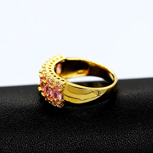 Uloveido Beautiful Women's 7 Stones Wedding Band Oval Cubic Zirconia Engagement Anniversary Rings J501 - color: Gold-Pink
