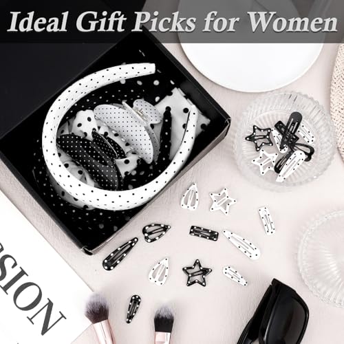 JATEBI 28 Pcs Polka Dot Hair Accessories Kit for Women Includes Fashion Headband, Elastic Band, Claw Clip, Mental Clips, Scrunchie, Ideal Polka Dot Hair Gift for Women Girls