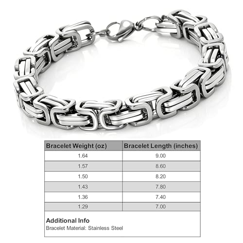 Kim Carrey Stainless Steel Bicycle Chain Bracelet for Men, 8mm Wide, Lobster Clasp, Color-Fast, Cool Durable Jewelry Gift for Him