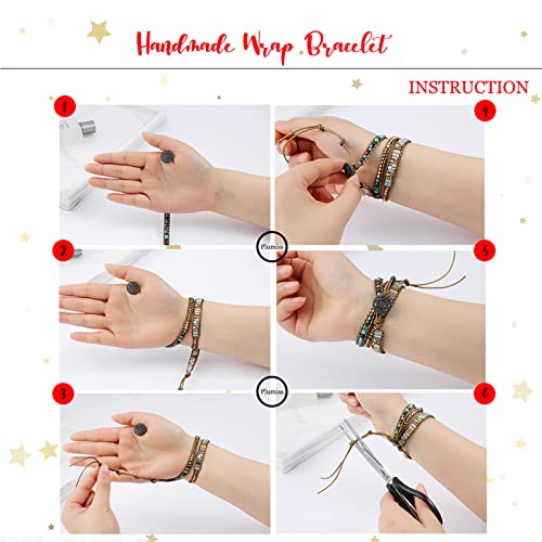 Plumiss Women Boho Handmade Natural Stone Crystal Leather Bead Wrap Bracelets Collection - style: Colorful Jasper 3w