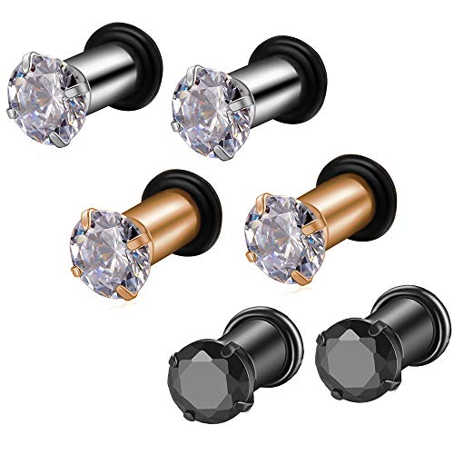 Gabry&jwl 6Pcs Lightweight Ear Gauges Plugs Ear Tunnels 2G 4G 6G 8G 6mm 5mm 4mm 3mm 316L Stainless Steel Body Piercing Plugs Prong Set CZ Ear Stretcher Expander Plugs with Rubber O-Rings - style: D01:3Pairs(8G=3mm)