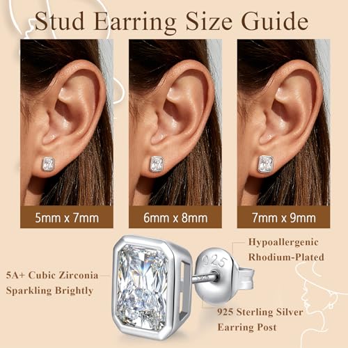Brilliant Heart-cut/Oval-cut/Trillion-cut/Cushion-cut/Emerald-cut/Marquise-cut Stud, 925 Sterling Silver Cubic Zirconia Stud Earrings for Women Men - style: I-Emerald cut-silver