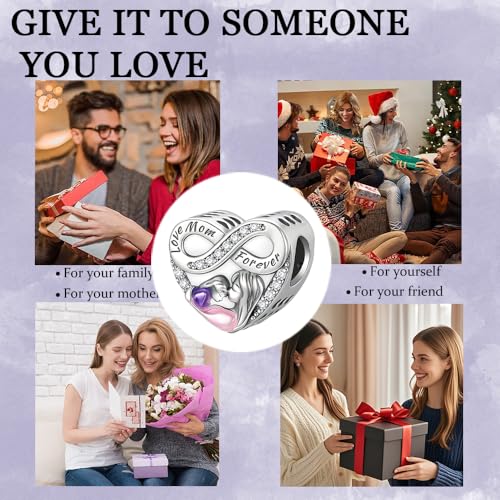 925 Sterling Silver Charms for Bracelets Necklaces Dangle Pendant With 5A Cubic Zirconias Bead Charm for Women DIY Jewelry - style: Love Mom Forever