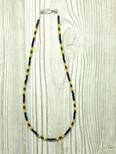 Rasta beaded necklace. Jamaican necklace, reggae necklace. 16 INCHES. Size 8/0 SEED BEADS