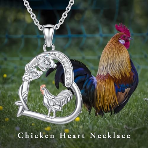 Heart Animal Necklace 925 Sterling Silver Cute Animal Pendant Jewelry Birthday Gifts for Women Girlfriend Mom Animal Lovers - style: Chicken