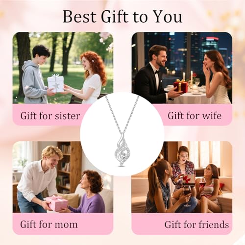 925 Sterling Silver Dainty Necklaces for Women Pendant Jewelry Gift for Her | Hypoallergenic Ocean Animal Love Cherry Blossom Jewelry, Ideal Valentine Birthday Christmas Graduation Gift for Wife Mom - color: Swirl Diamond Accent