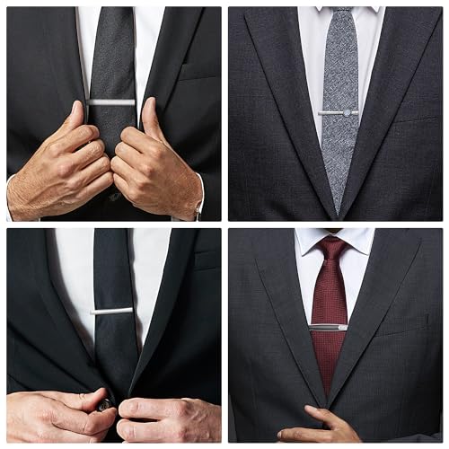 wynameleri Tie Pins for Men Silver Black 3 Pcs 10 PCS Short Tie Clip Set 2.3, 2.4 Inch Business Shirt Necktie Pinch for Men - color: T0310019