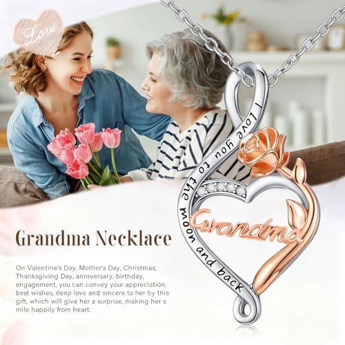 925 Sterling Silver Necklace Gifts for Women Crystal/Opal Jewelry Pendant Christmas Birthday Gift - style: Rose-Grandma