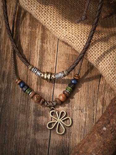 MINACHI Layered Boho Wood Bead Choker Necklace, Hollow Flower Charm, Personality Jewelry for Men and Women - style: Necklace L10-032