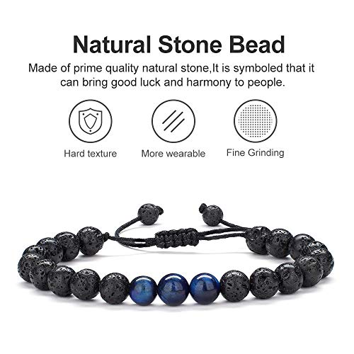 M MOOHAM Mens Bracelet - Beaded Natural Stone 8mm Tiger Eye Matte Agate Lava Rock Bracelets for Men Teen Boys Grandpa Dad Birthday Gifts Jewelry - style: Blue Tiger Eye&Lava Rock Bracelets