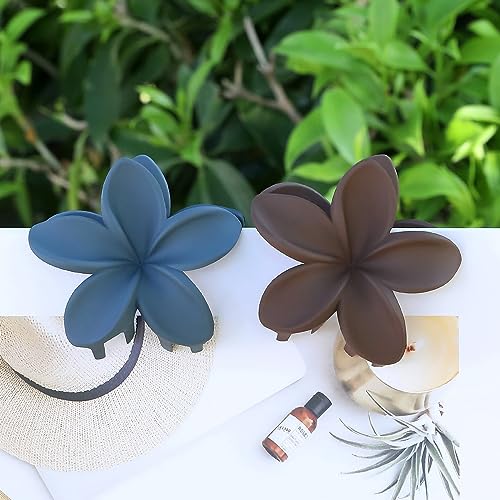 Sisiaipu Hair Clip, 6 Pcs Large Plumeria Flower Claw Clips for Thick Medium Hair - Blue Brown Beach Hair Accessories for Women and Girls - color: Blue brown