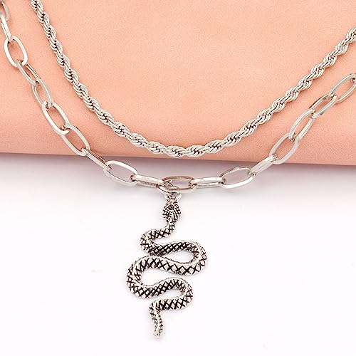 2PCS Boho Layered Snake Chain Ankle Bracelet Set for Women,Adjustable Chunky Snake Pendant Paperclip Chain Ankle Bracelet Trendy Beach Jewelry