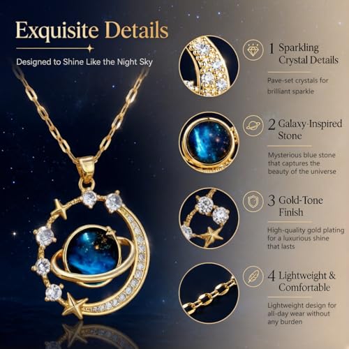 1PC Moon Gemstone Pendant Necklace, Sun-Inspired Design – Elegant Night Sky Jewelry for Women, Gold-Tone Necklace for Various Occasions (Star)