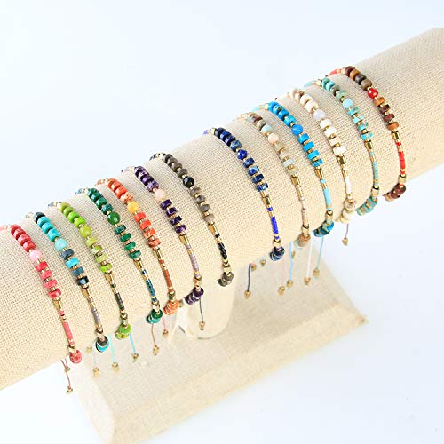 KELITCH Crystal Agate Friendship Bracelet Handmade Seed Beads Adjustable Bracelets for Women - color: Black