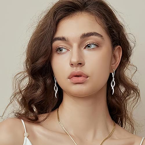ALEXCRAFT 14K Gold/Silver Twisted Brushed Tassel Dangle Earrings for Women | Hypoallergenic Elegant Lightweight Long Twisted Tassel Dangling Drop Leverback Earrings for Women Trendy Jewelry Gifts in Box - color: Silver