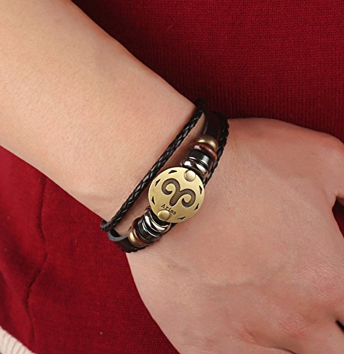 Punk Alloy Leather Bracelet for Constellation Braided Rope Bracelet Bangle - style: Aries