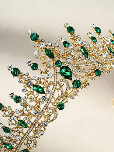 SWEETV Crystal Wedding Tiara for Women, Royal Queen Crown Headband, Rhinestone Princess Hair Accessories for Prom Birthday - color: 2.Green