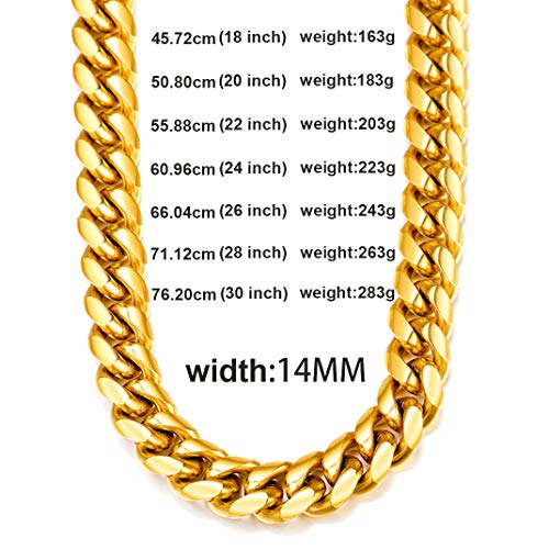 GoldChic JEWELRY Chunky Cuban Chains for Men,Stainless Steel Cuban Chain Necklace, Venetian Chain Curb Chain Hip Hop Jewelry,4/6/9/12/14mm Width,14-30 inch Length, Black/Gold Plated/Silver - color: Gold, size: 20"(51cm), style: Cuban Chain-14MM width
