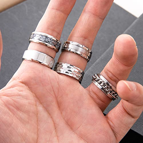 9Pcs Stainless Steel Band Rings for Men Women Fidget Anxiety Relief Rings Spinner Ring Wedding Promise Rings Set - color: Silver
