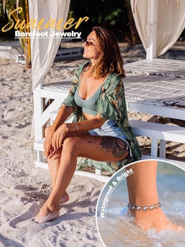 U7 Ankle Bracelets for Women Stainless Steel, 18K Gold Plated/Silver/Rose Gold Anklets Cuban Chain Anklet Bracelets Waterproof - color: Platinum Plated-Elephant Charm